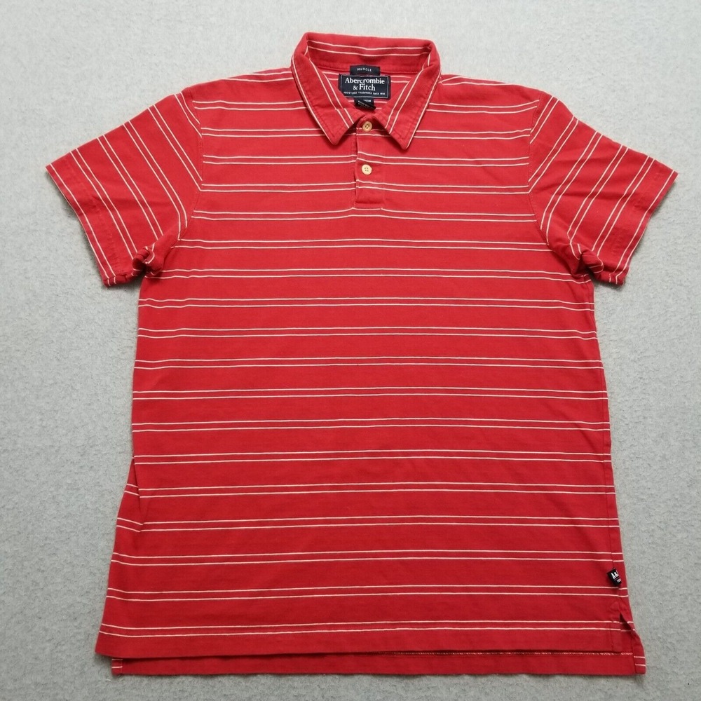 Abercrombie & Fitch Polo Shirt Mens Medium Red Striped Casual Short Sleeve